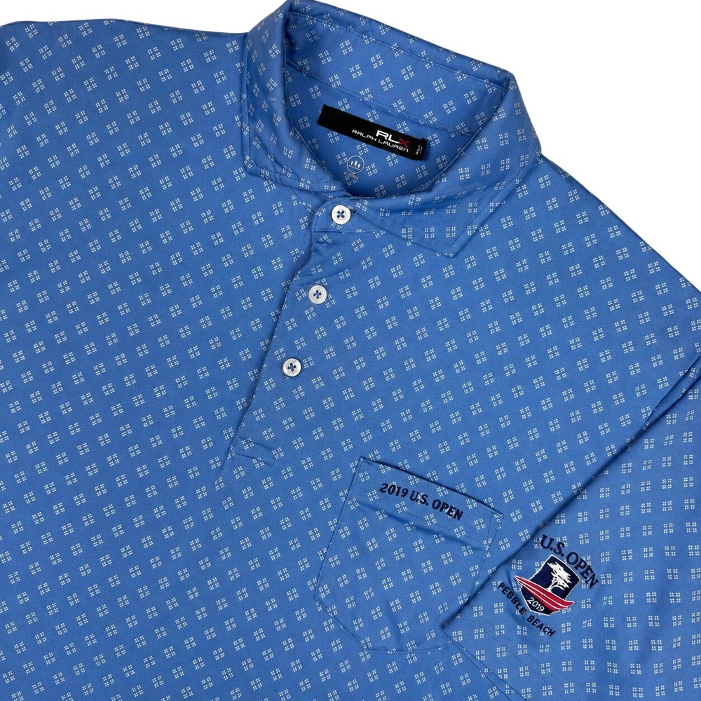 RLX Ralph Lauren 2019 US Open Pebble Beach Golf Polo Shirt Mens Large Blue Geo